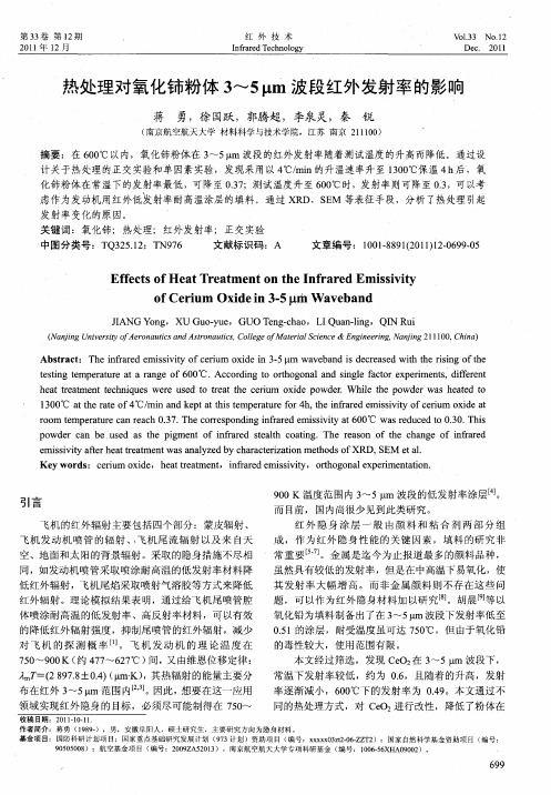 热处理对氧化铈粉体3～5μm击波段红外发射率的影响