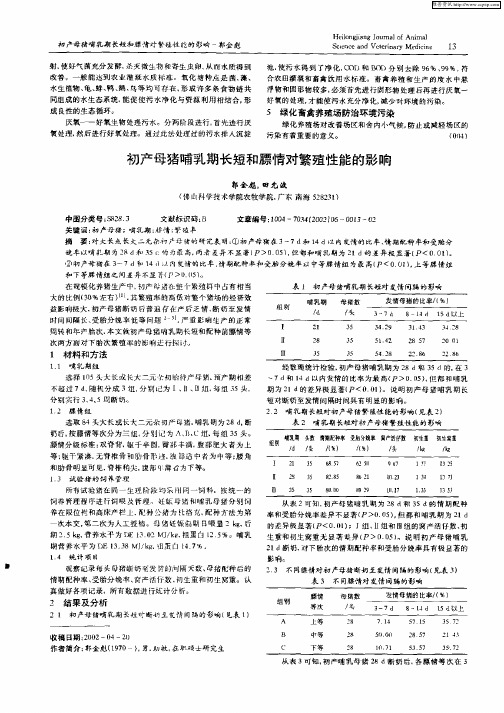 初产母猪哺乳期长短和膘情对繁殖性能的影响