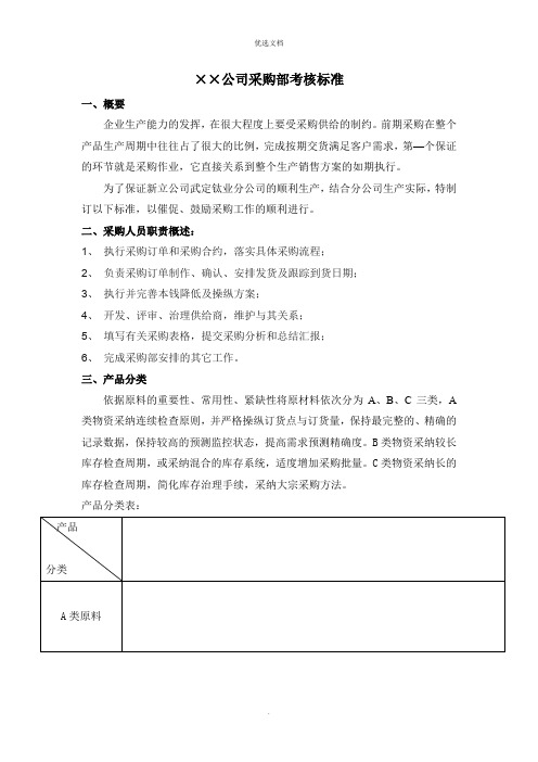 公司采购部绩效考核标准