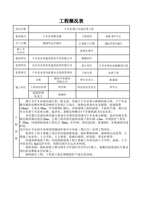 水利工程工程概况表