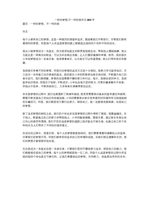 一样的梦想,不一样的我作文800字