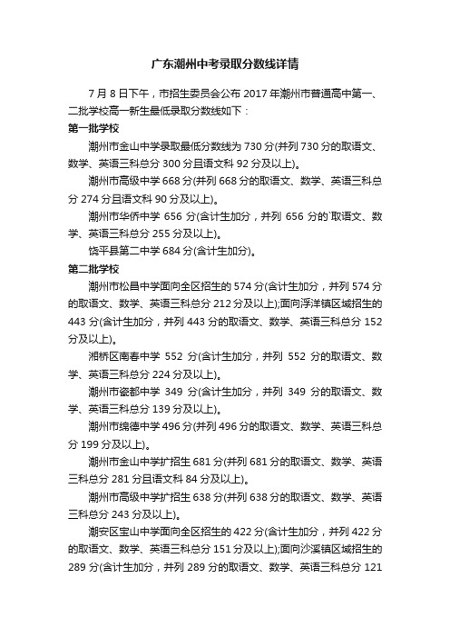 广东潮州中考录取分数线详情