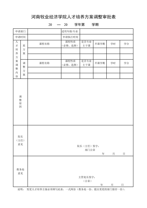 人才培养方案调整审批表(部门用)