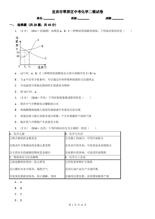 宜宾市翠屏区中考化学二模试卷