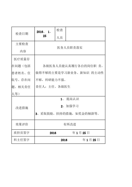 科室日常医疗质量与持续改进记录