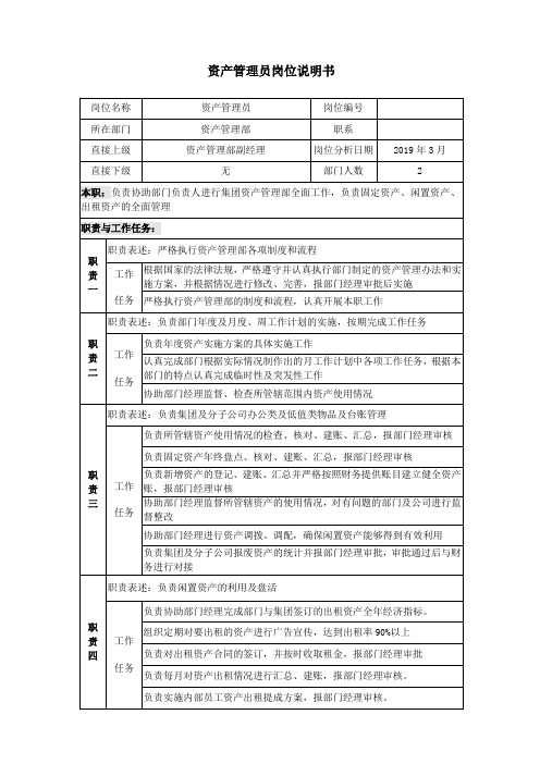 资产管理员岗位说明书(标准通用版)