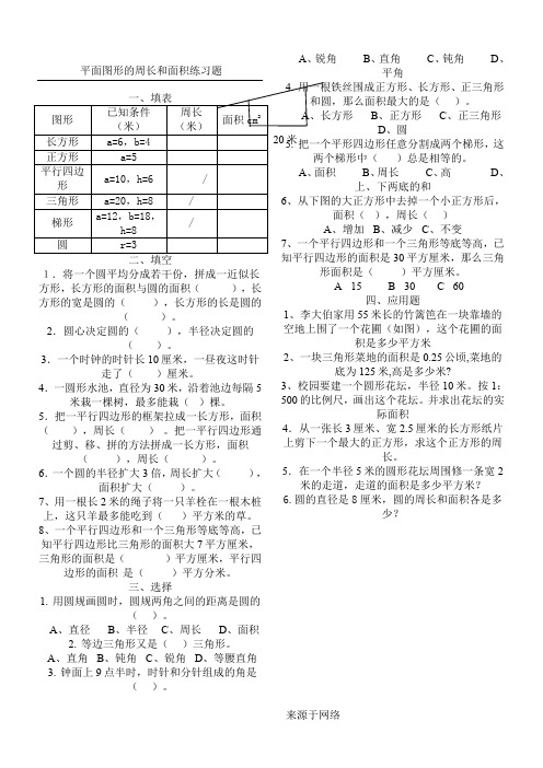 重点小学新六年级数学总复习平面图形的周长和面积练习测试题