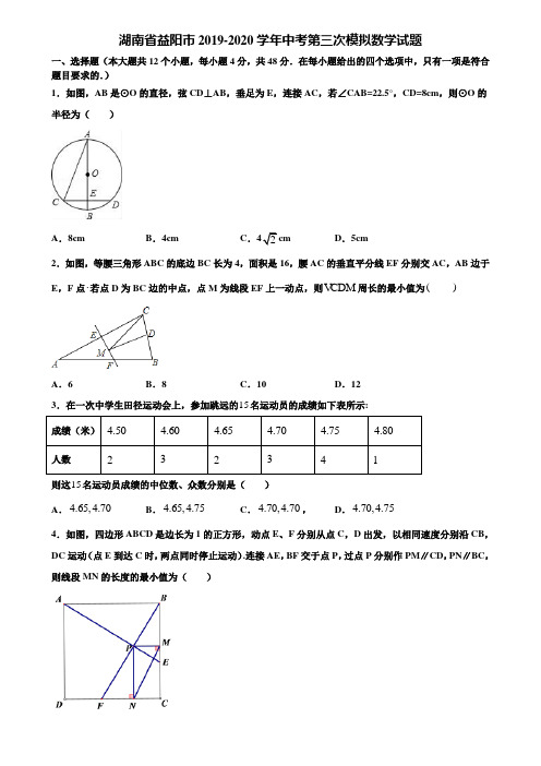 湖南省益阳市2019-2020学年中考第三次模拟数学试题含解析
