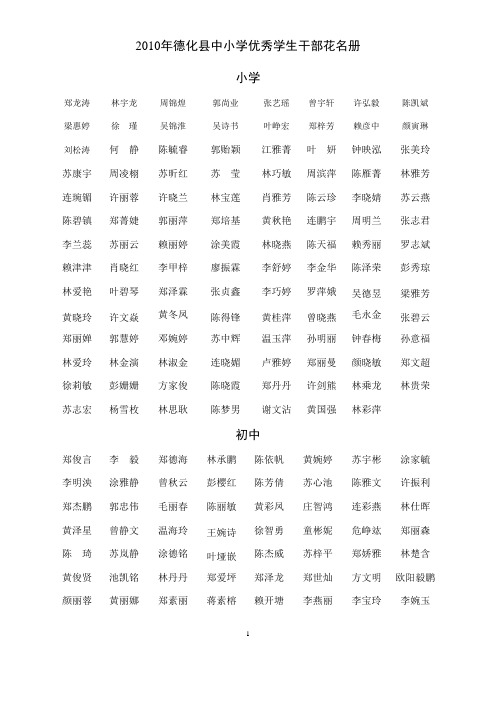 2010年德化县中小学优秀学生干部花名册