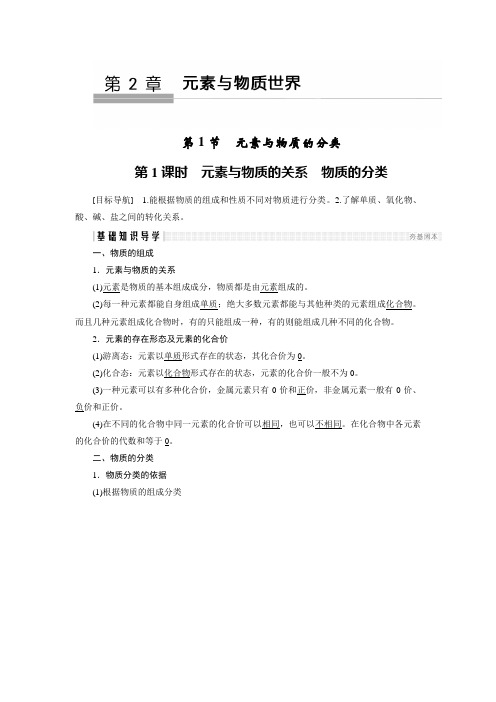 2018版高中化学鲁科版必修1学案:第2章 元素与物质世界 2.1.1 元素与物质的关系 物质的分类