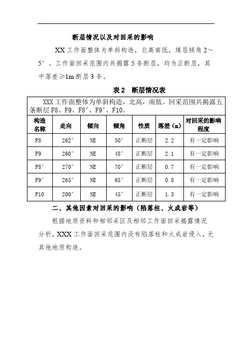 断层情况以及对回采的影响