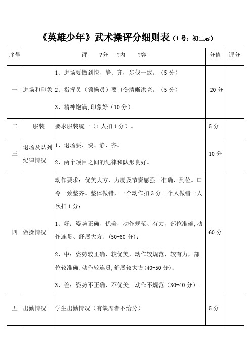 《英雄少年》武术操评分细则表