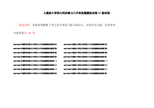 人教版小学语文同步练习小升初真题模拟试卷(16套试卷)