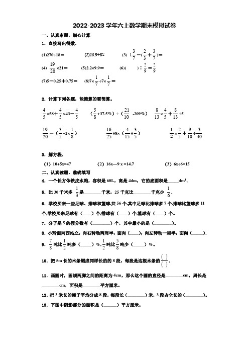 福建省南平市2022年数学六年级第一学期期末检测模拟试题含解析