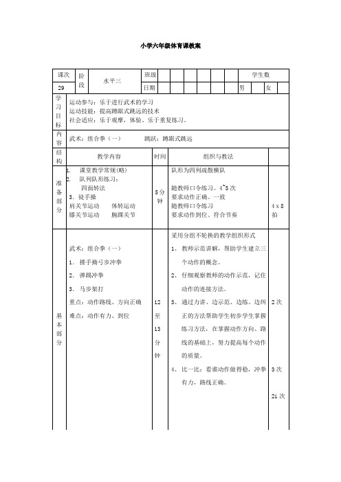 体育教案：武术：组合拳(一) 