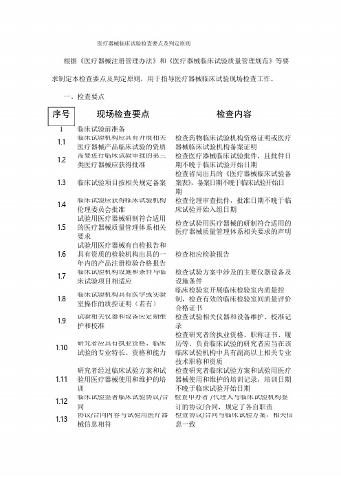 医疗器械临床试验检查要点及判定原则