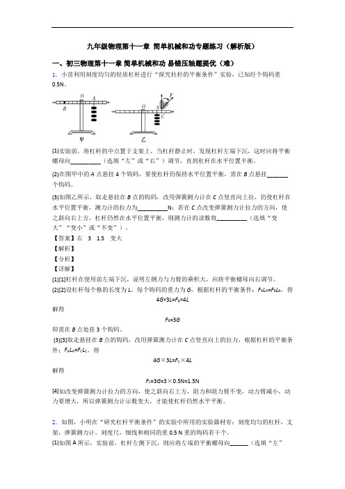 九年级物理第十一章 简单机械和功专题练习(解析版)