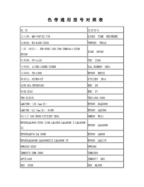 色带通用型号对照表