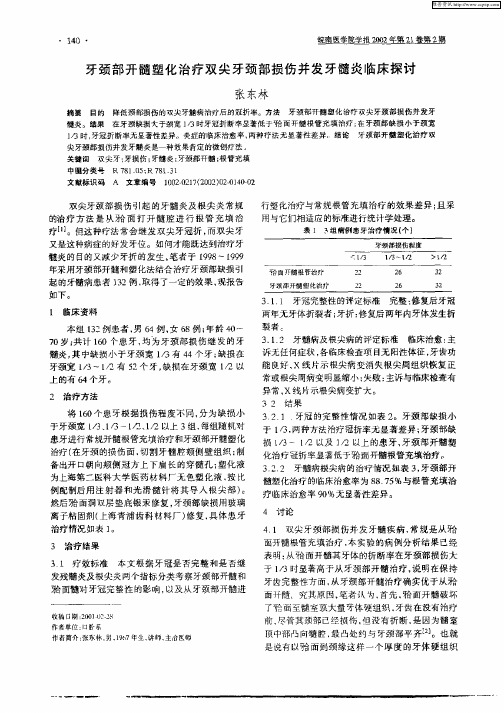 牙颈部开髓塑化治疗双尖牙颈部损伤并发牙髓炎临床探讨