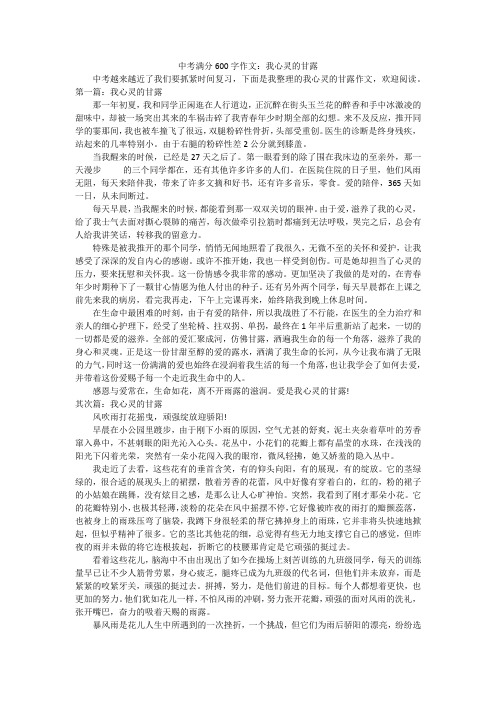 中考满分600字作文：我心灵的甘露