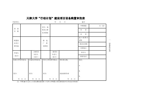 天津大学行动计划建设项目设备购置审批表