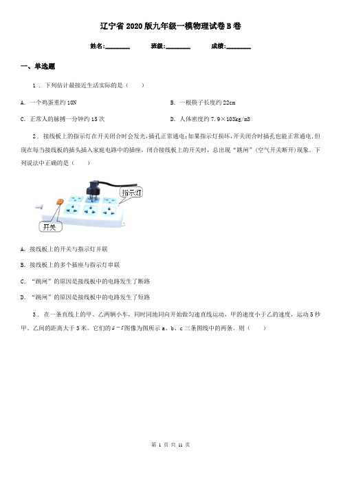 辽宁省2020版九年级一模物理试卷B卷