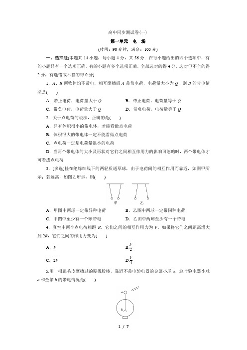 高中同步测试卷人教物理选修1-1：高中同步测试卷(一) word版含解析 