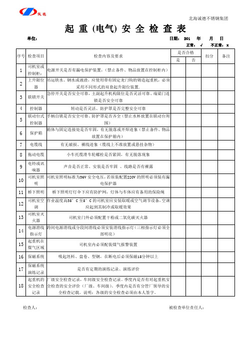 起重(电气)安全检查表