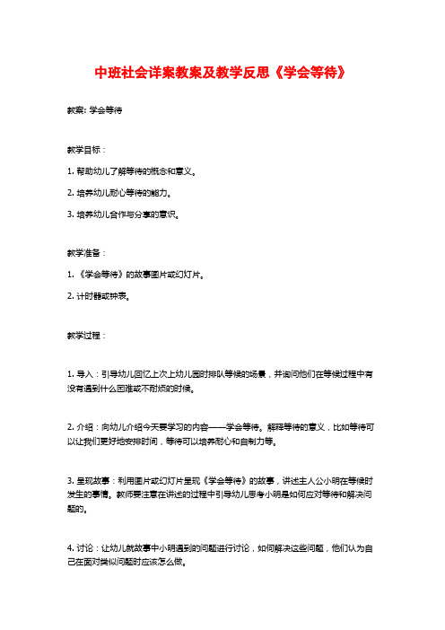 中班社会详案教案及教学反思《学会等待》