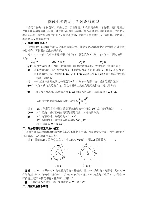 例说七类需要分类讨论的题型