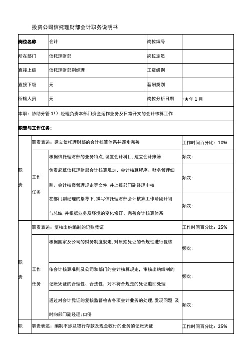 岗位说明书投资公司信托理财部会计职务说明书