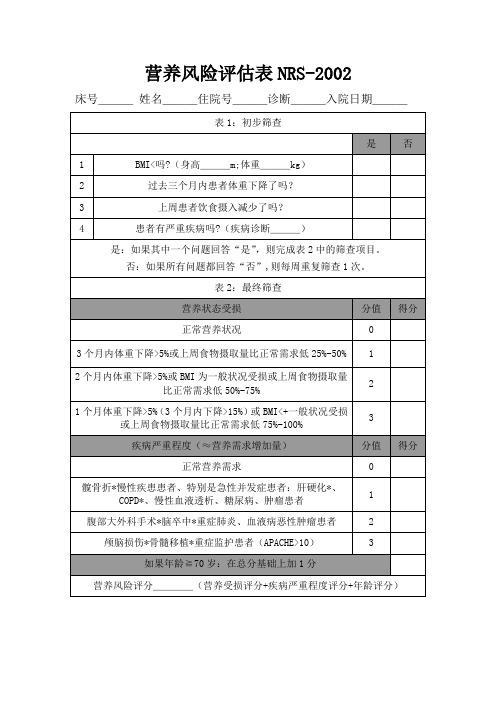 营养风险评估表