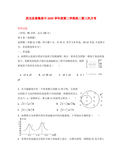 陕西省咸阳市武功县普集高中2020学年高二物理下学期第三次月考试题