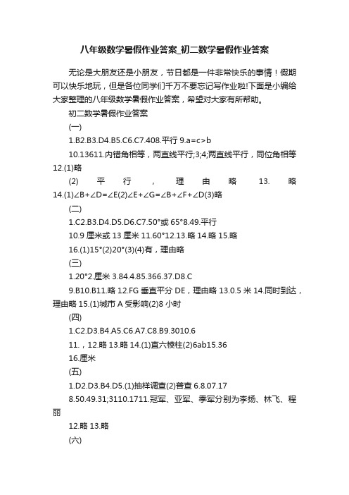 八年级数学暑假作业答案_初二数学暑假作业答案