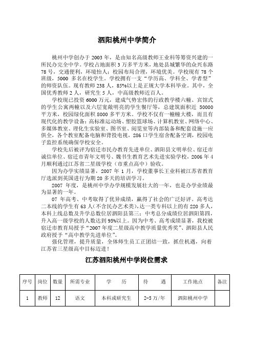 泗阳桃州中学简介