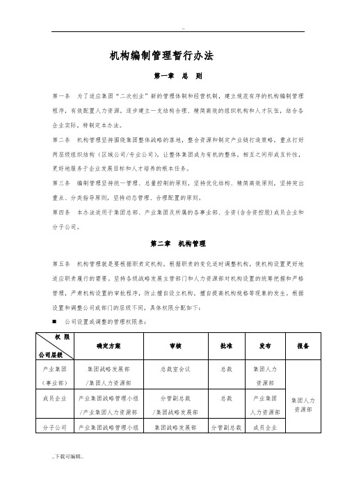 集团公司机构编制管理暂行办法