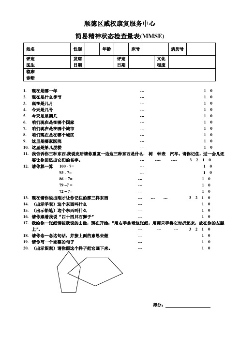 MMSE量表