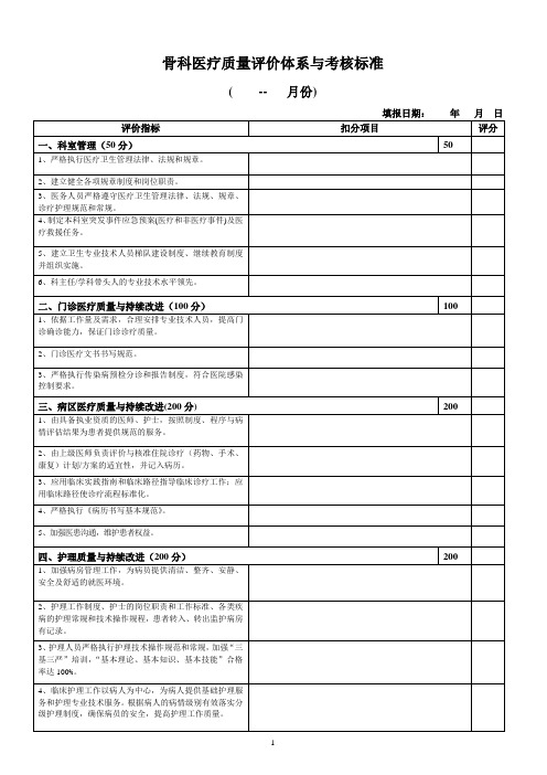 创伤骨科医疗质量评价体系与考核标准