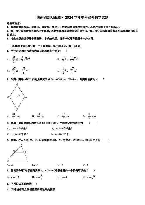 湖南省邵阳市城区2024届中考联考数学试题含解析