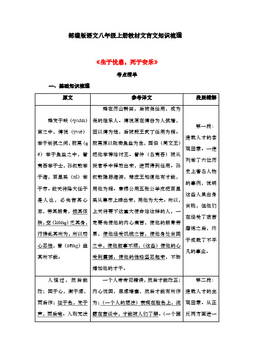 第23课《生于忧患,死于安乐》知识梳理-部编版语文八年级上册