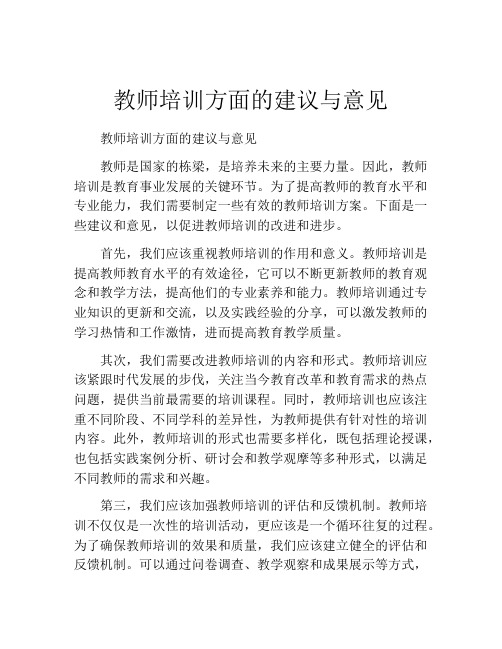 教师培训方面的建议与意见