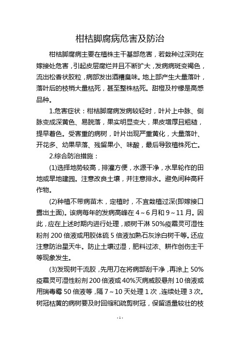 柑桔脚腐病危害及防治