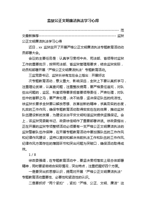 监狱公正文明廉洁执法学习心得