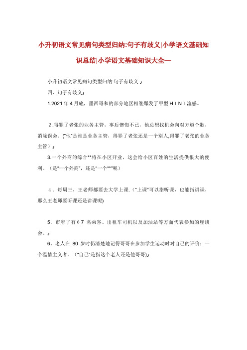 小升初语文常见病句类型归纳句子有歧义小学语文基础知识总结