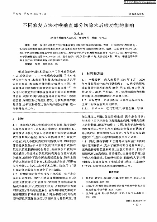 不同修复方法对喉垂直部分切除术后喉功能的影响