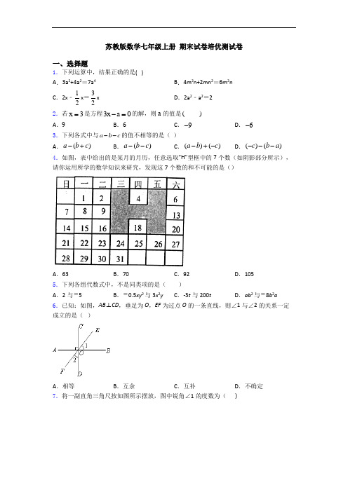 苏教版数学七年级上册 期末试卷培优测试卷