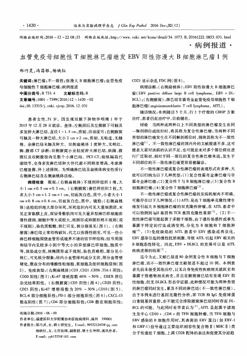 血管免疫母细胞性T细胞淋巴瘤继发EBV阳性弥漫大B细胞淋巴瘤1例