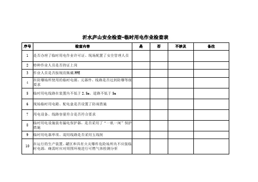 八大作业安全检查表