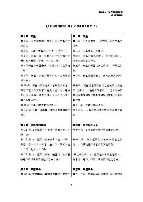 《大日本帝国宪法》摘录(1889年2月11日) 第1章天皇 第1条大日本帝国