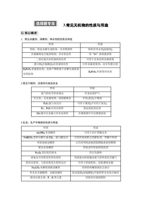 专题二选择题专攻3.常见无机物的性质与用途-2025届高考化学二轮复习